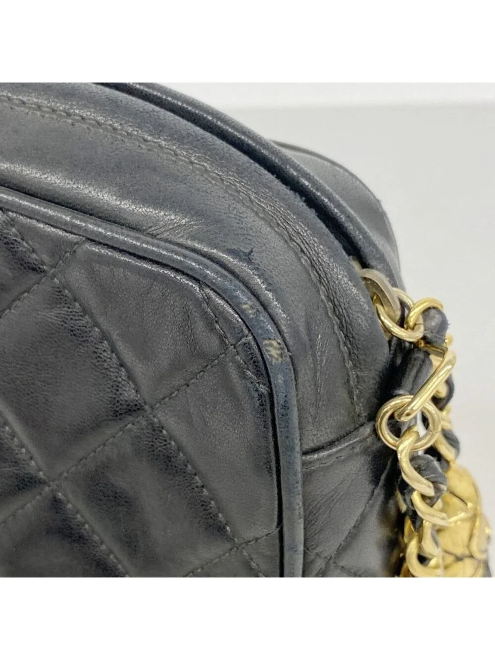 Chanel Shoulder Bag Quilted Lambskin Black Gold